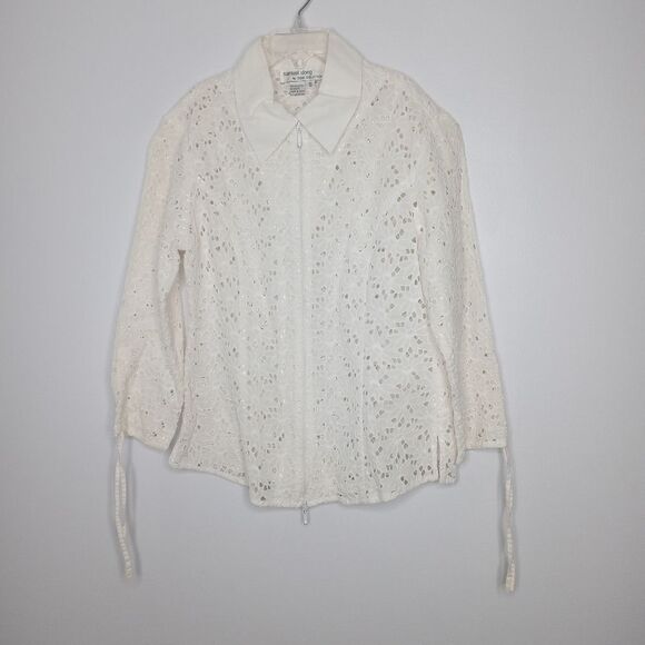Samuel Dong white lace zip front blouse - Picture 1 of 6
